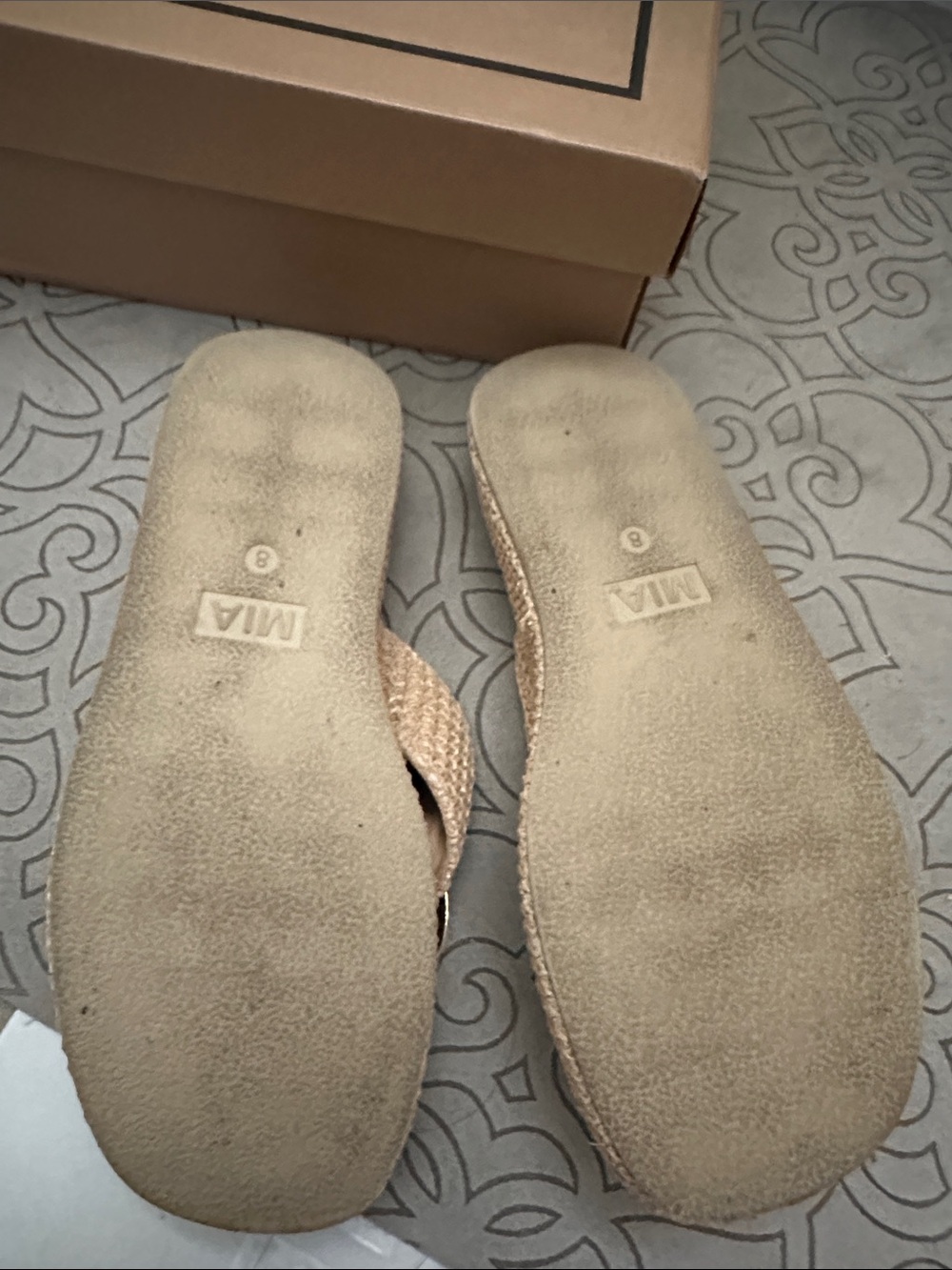 MIA Tan Woven Thong Sandals with Gold Shell Accent - Picture 7 of 7